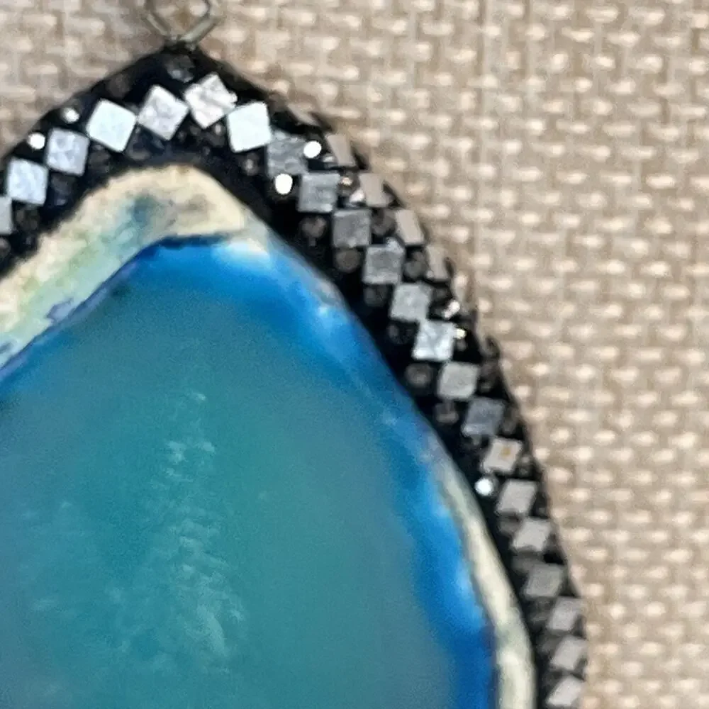 Vintage Sterling Silver 925 Blue Aqua Agate Slice Pendant Necklace 16" (#23) - Picture 7 of 16